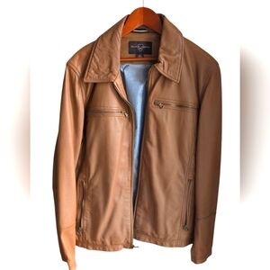 Black and Brown 1826 Honey Brown Leather Jacket Pinstripe lining Mens M